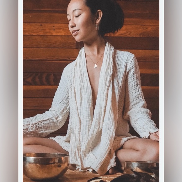 Cotton Flower Tops - Cotton Flower S/M Lightweight Gauze Open Cardigan - Cream